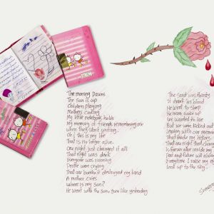 From the series, "What We Carried: Fragments from the Cradle of Civilization". The participant's writing expresses their sense of loss of home, culture and history.